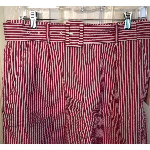 NWT A New Day Pink & White Striped Belted High Rise Shorts - Size Large - Picture 2 of 9